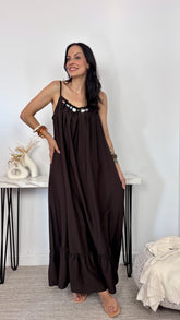Vestido Piedras Escote Chocolate